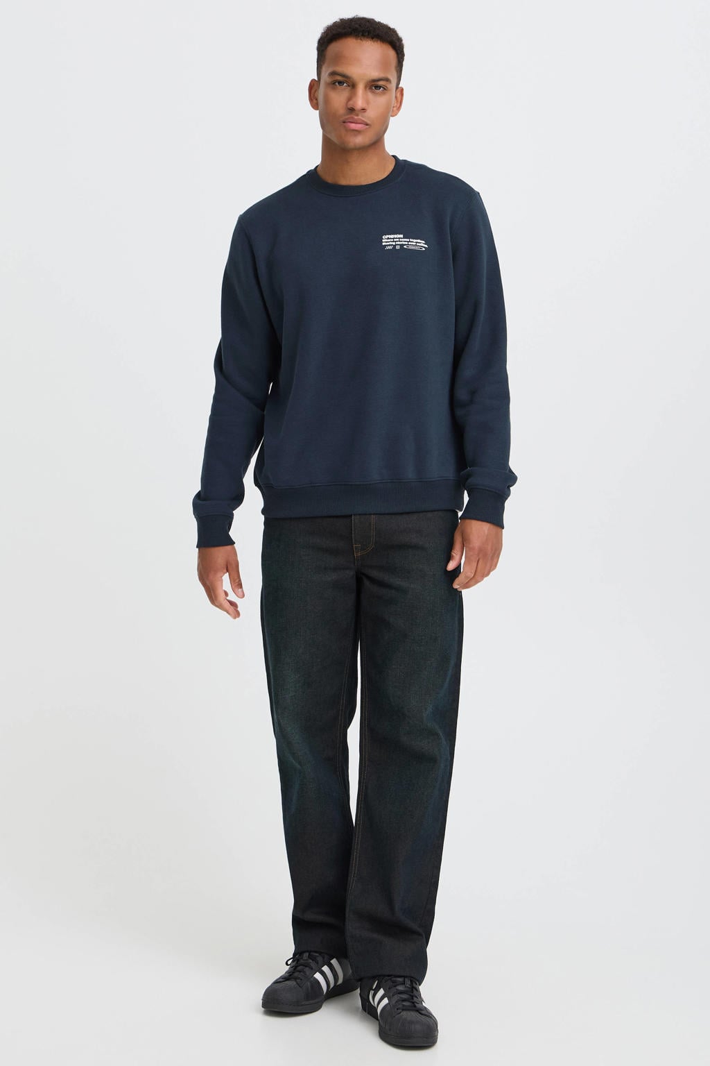 Blend regular fit sweater met print - donkerblauw