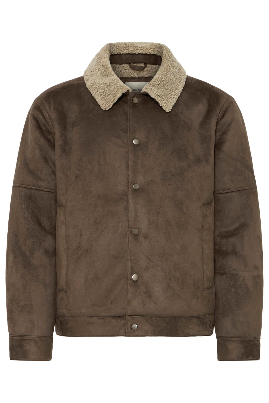 Bruine heren Blend suèdelook teddy lammy coat met effen, lange mouwen, klassieke kraag en drukknoopsluiting