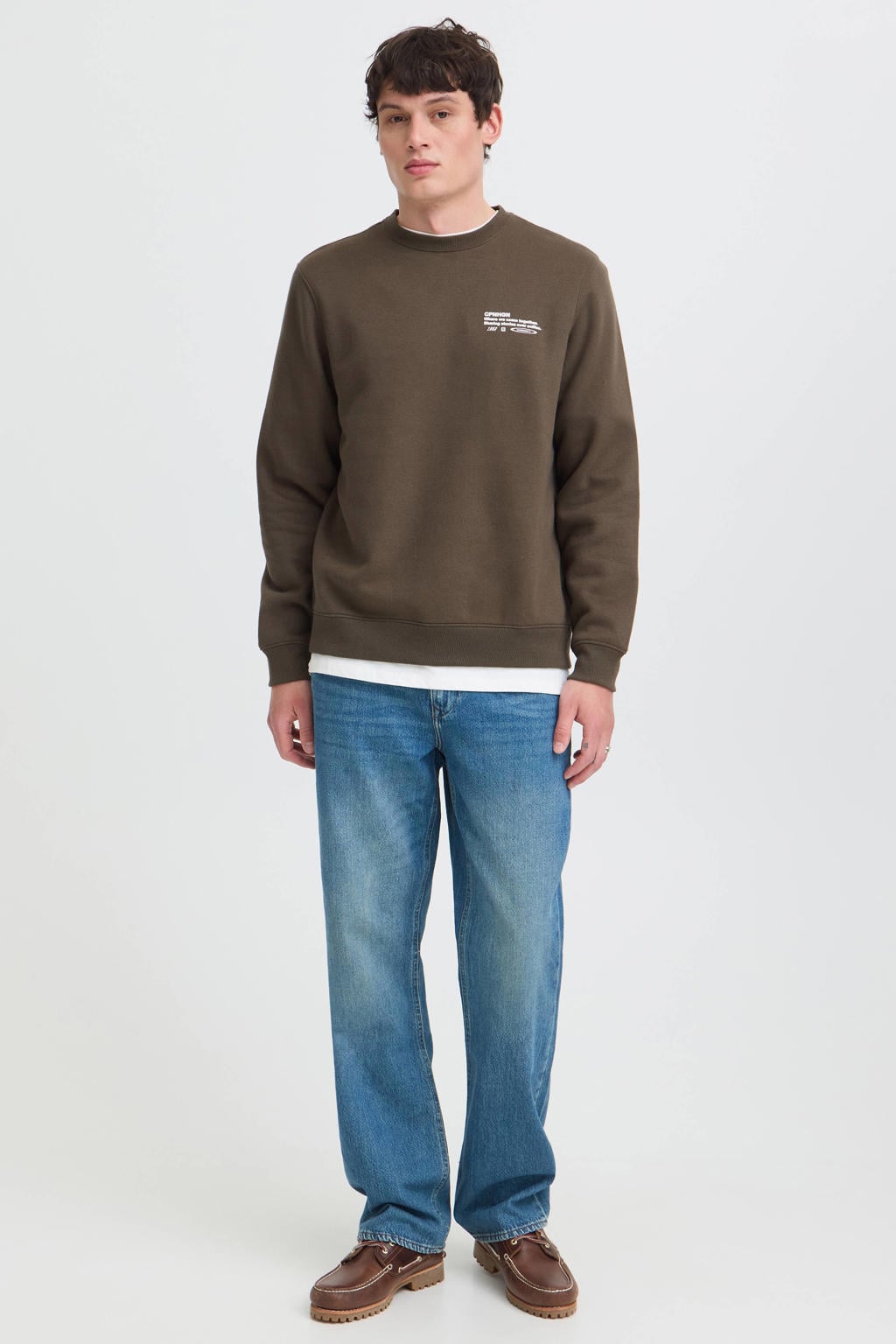 Blend regular fit sweater met print - bruin