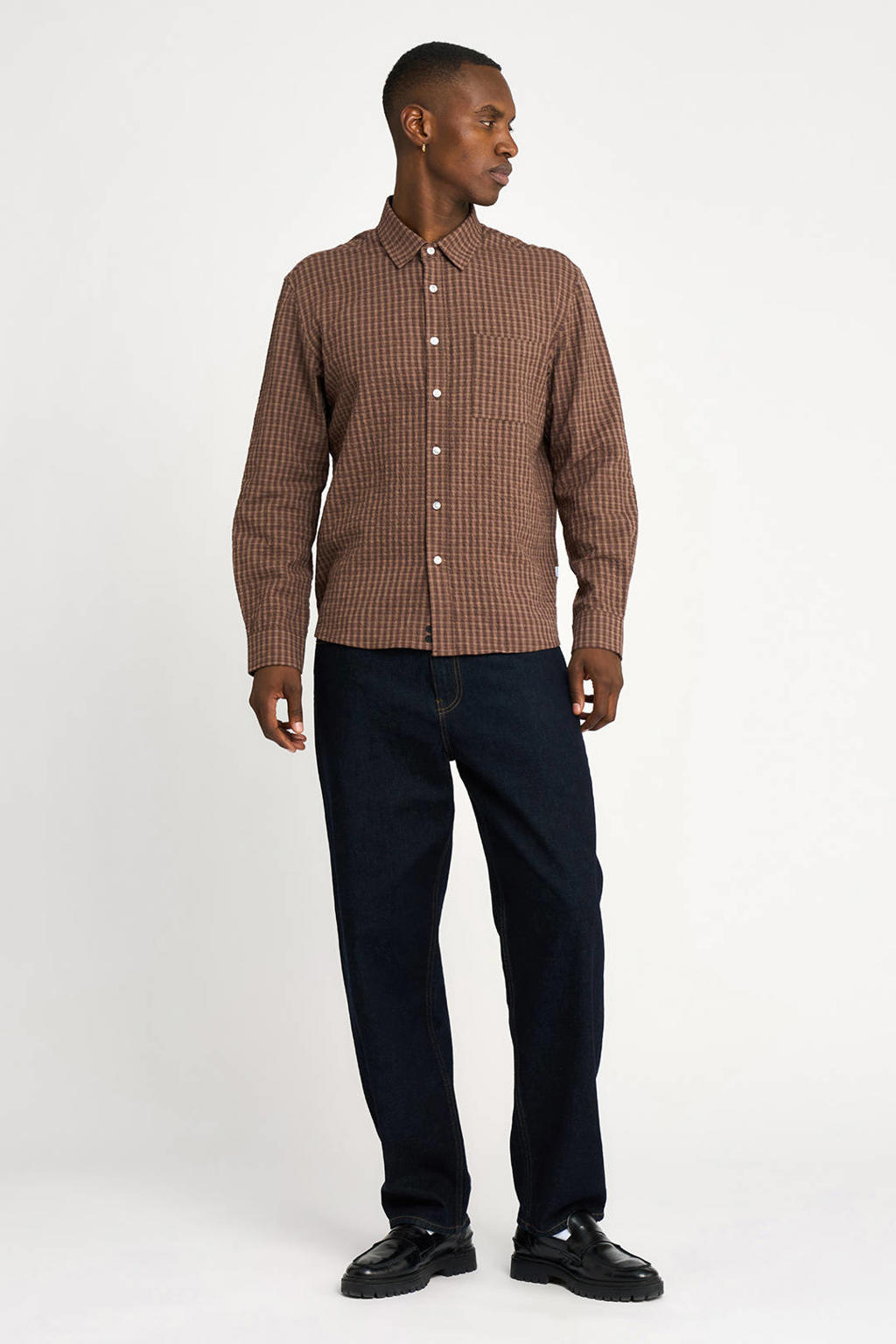 Resteröds regular fit geruit casual overhemd - bruin
