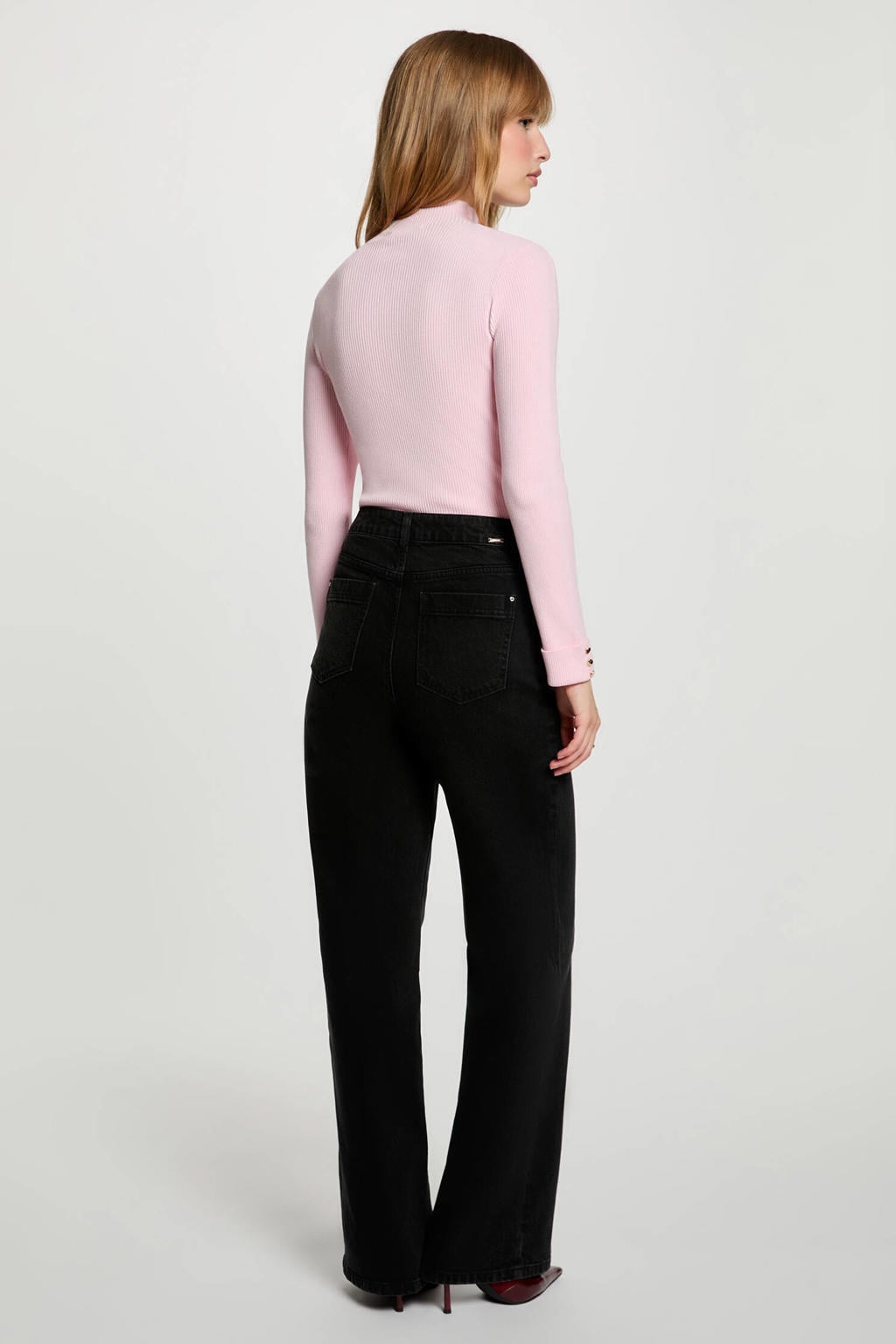 Black denim dames Morgan wide leg jeans van denim met high waist, rits- en knoopsluiting en effen