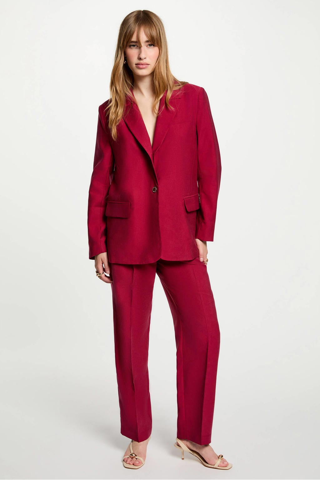 Donkerrode dames Morgan regular blazer van lyocell met effen, lange mouwen, reverskraag en knoopsluiting