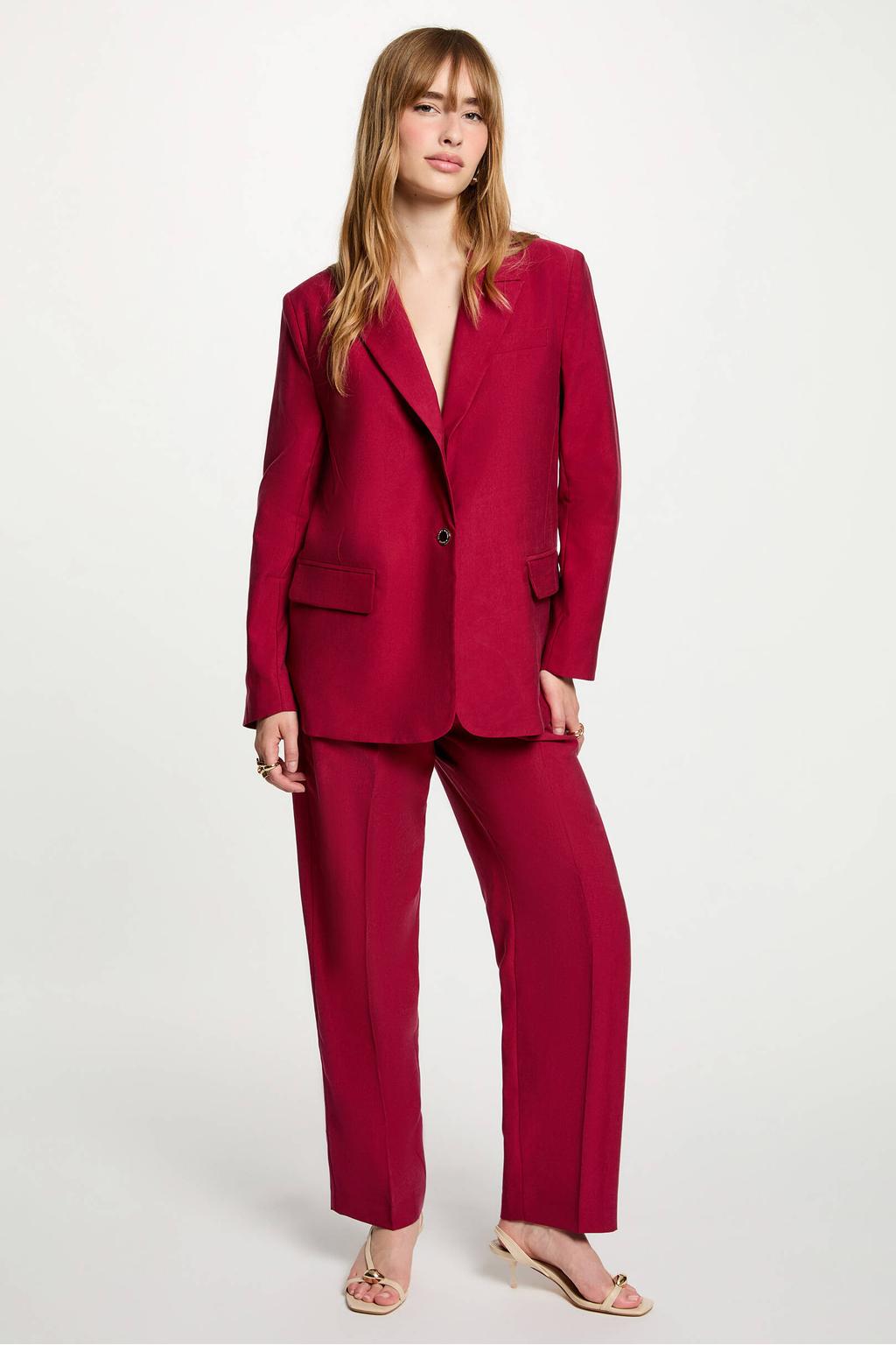 Rode dames Morgan tapered pantalon van lyocell met high waist, rits- en haaksluiting en effen