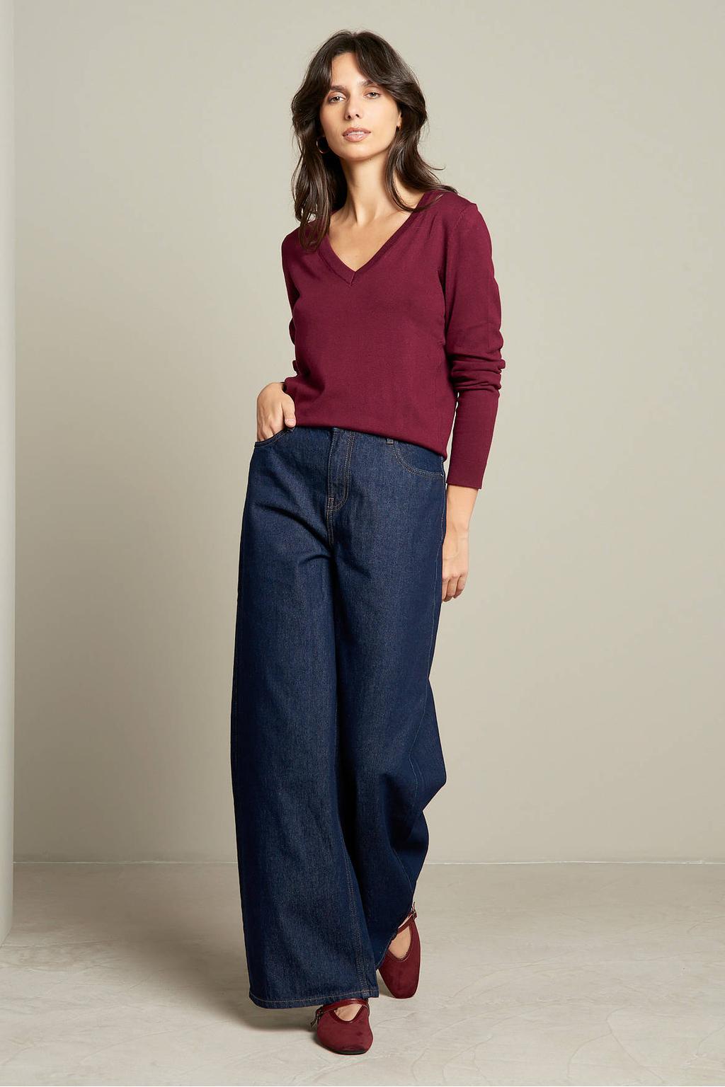 Dark blue denim dames LOLALIZA wide leg jeans van denim met rits- en knoopsluiting en effen