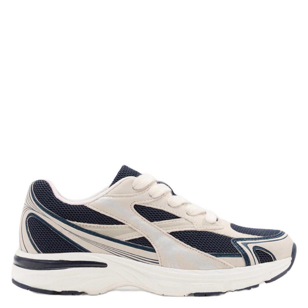 Donkerblauwe jongens Mango Kids sneakers - van textiel en imitatieleer met veters