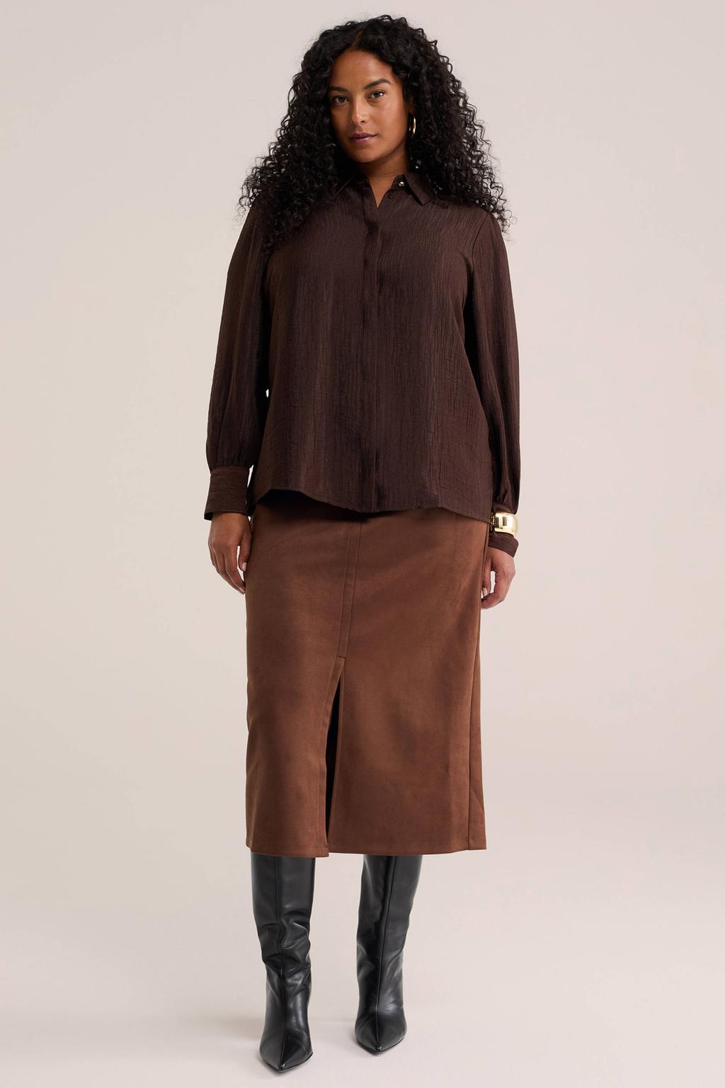 WE Fashion Curve Plus Size midi rok - bruin