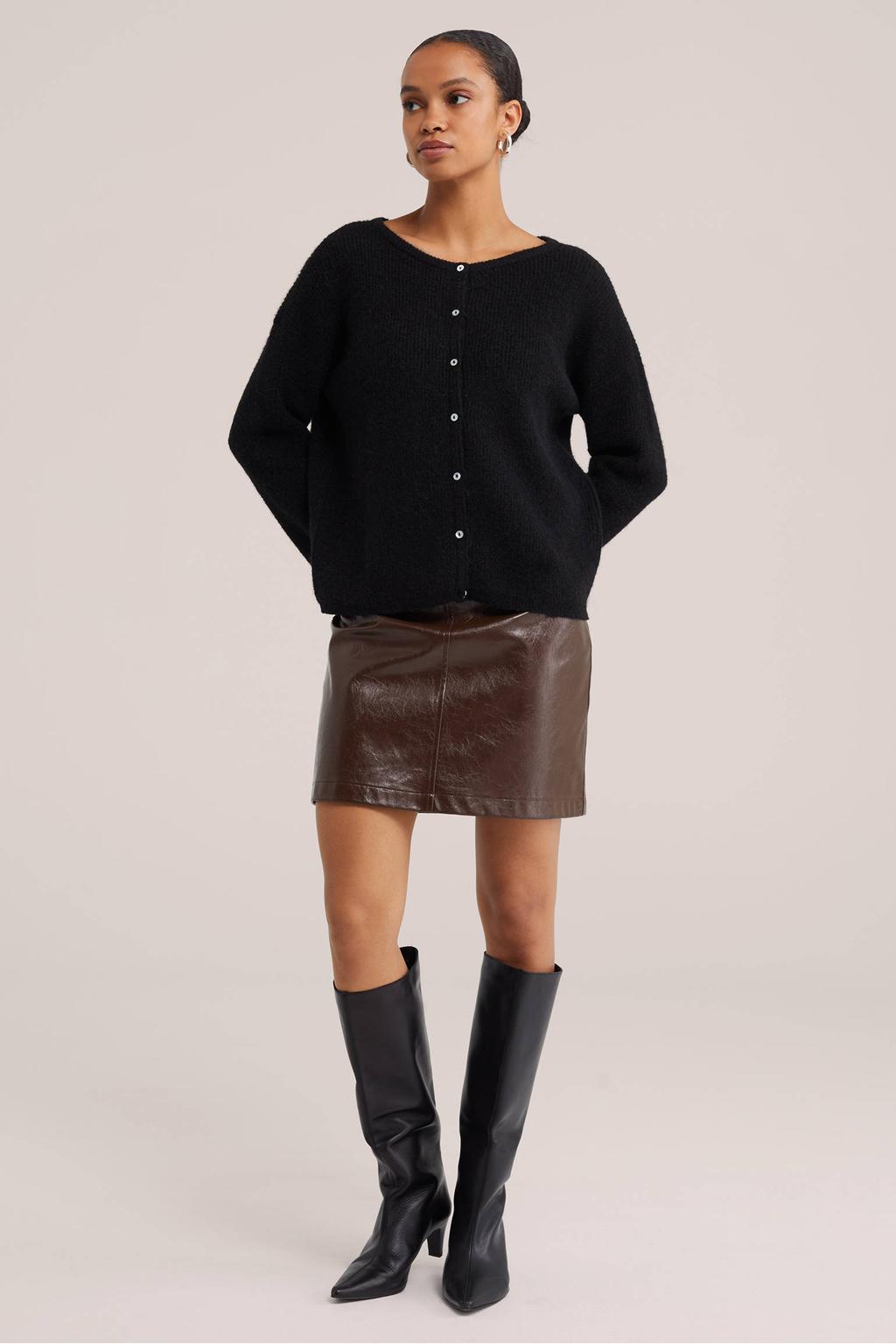 Bruine dames WE Fashion imitatieleren korte rok voorzien van