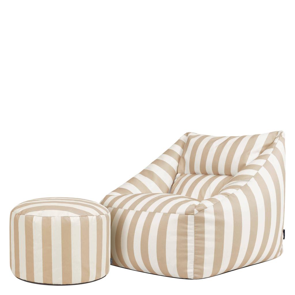 icon icon - Natalia XL Zitzak Fauteuil met Ronde Poef - Gestreept - Taupe