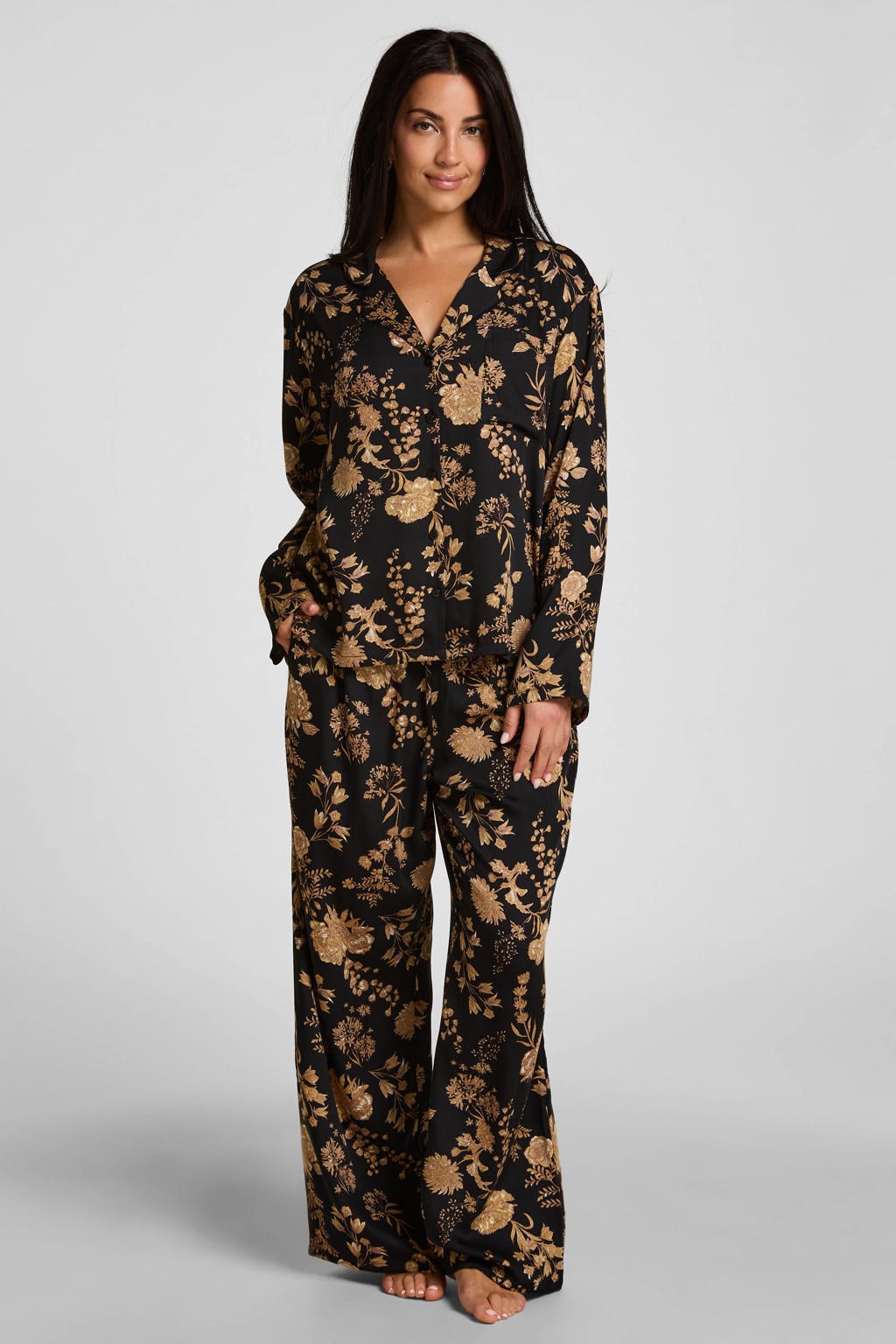 Hunkemöller pyjamatop - zwart/lichtbruin