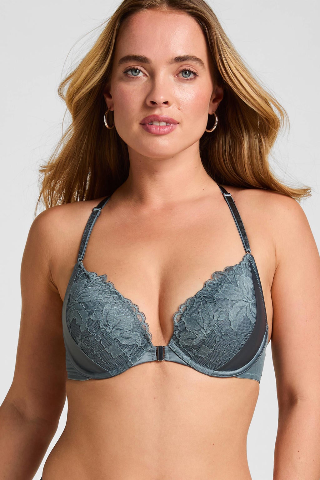 Hunkemöller Viktoria voorgevormde push-up-bh met voorsluiting - blauw