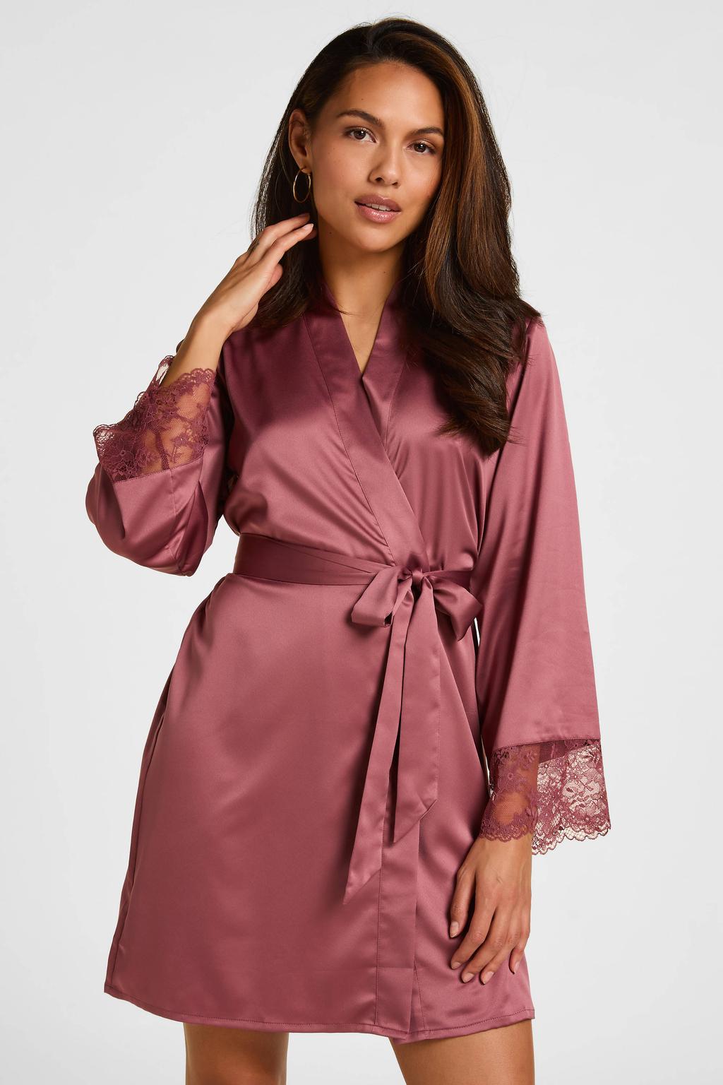 Hunkemöller satijnlook kimono - donkerroze