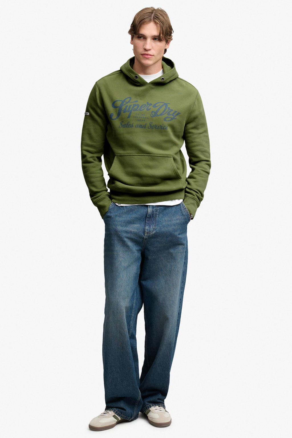 Superdry VINTAGE SCRIPT HOOD regular fit hoodie met logo - groen