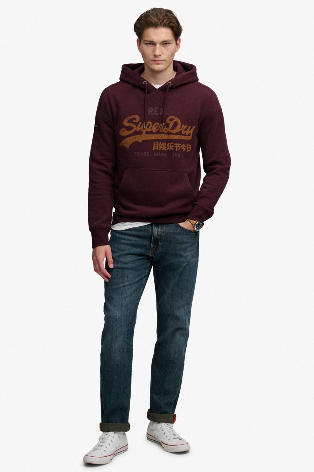 Superdry relaxed fit hoodie met logo - tawny port