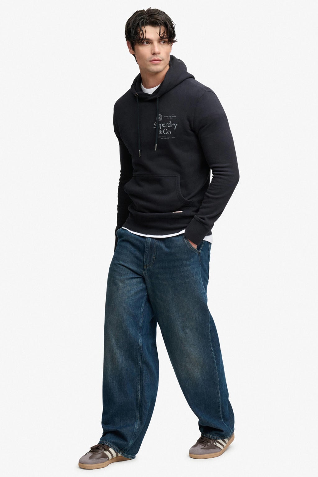 Superdry 1954 COMPANY RELAXED HOOD regular fit hoodie met logo - donkerblauw