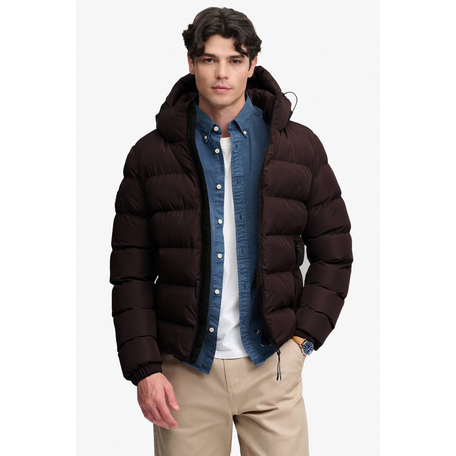 Superdry quilted gewatteerde winterjas roodbruin