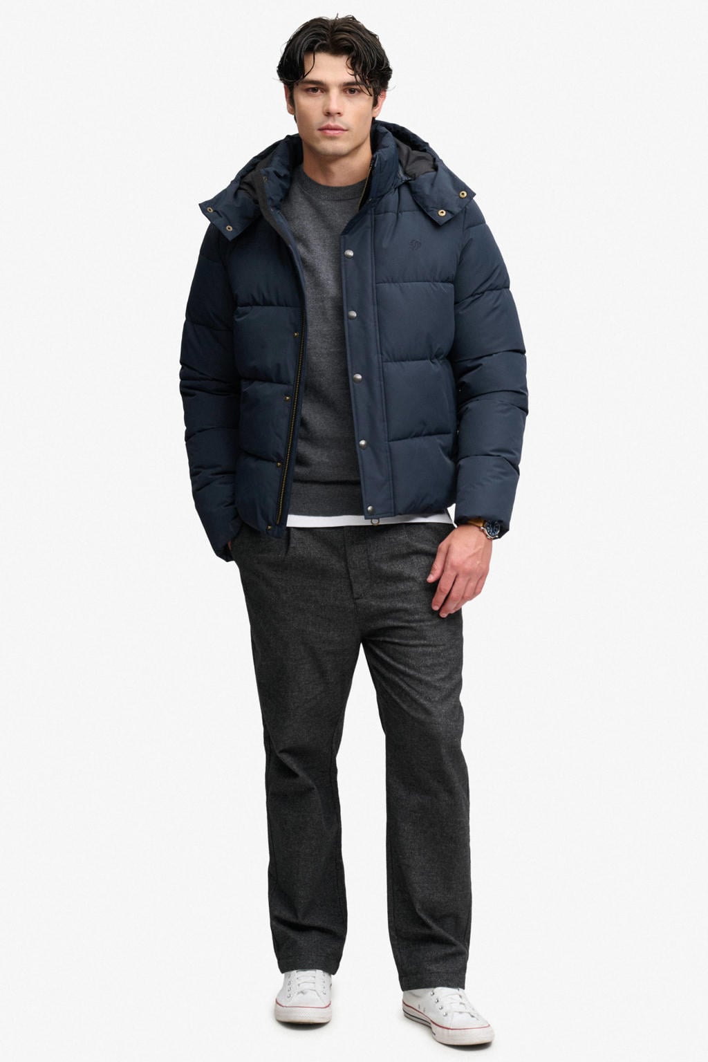Superdry PREMIUM HOOD PUFFER pufferjas - donkerblauw