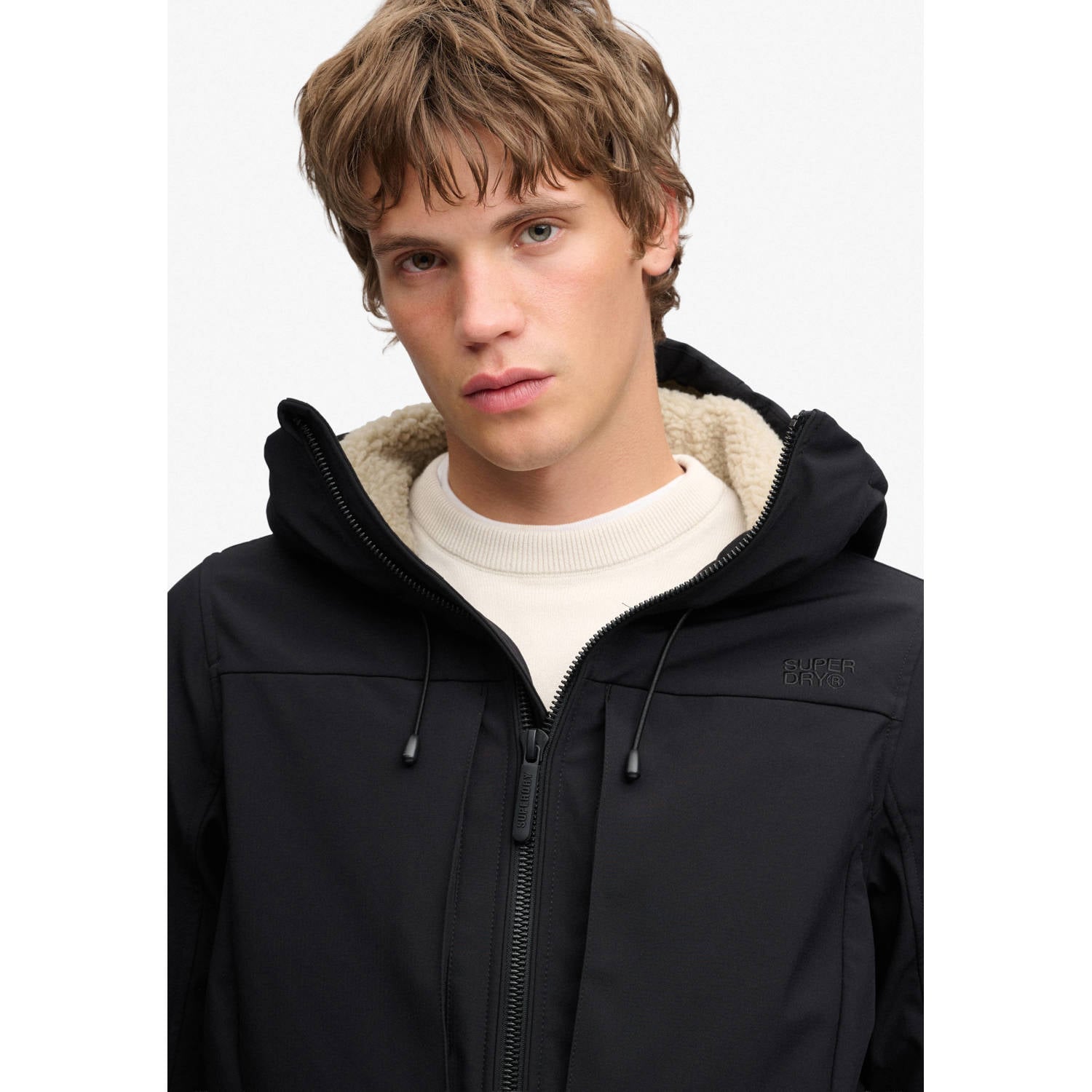 Superdry HOOD BORG TREKKER JKT teddy softshell jas zwart