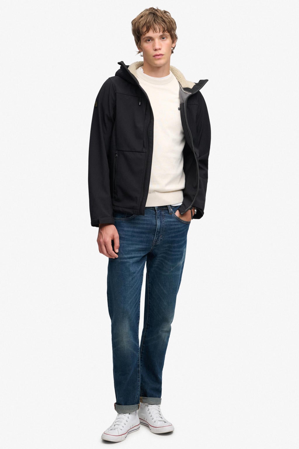 Superdry HOOD BORG TREKKER JKT teddy softshell jas - zwart