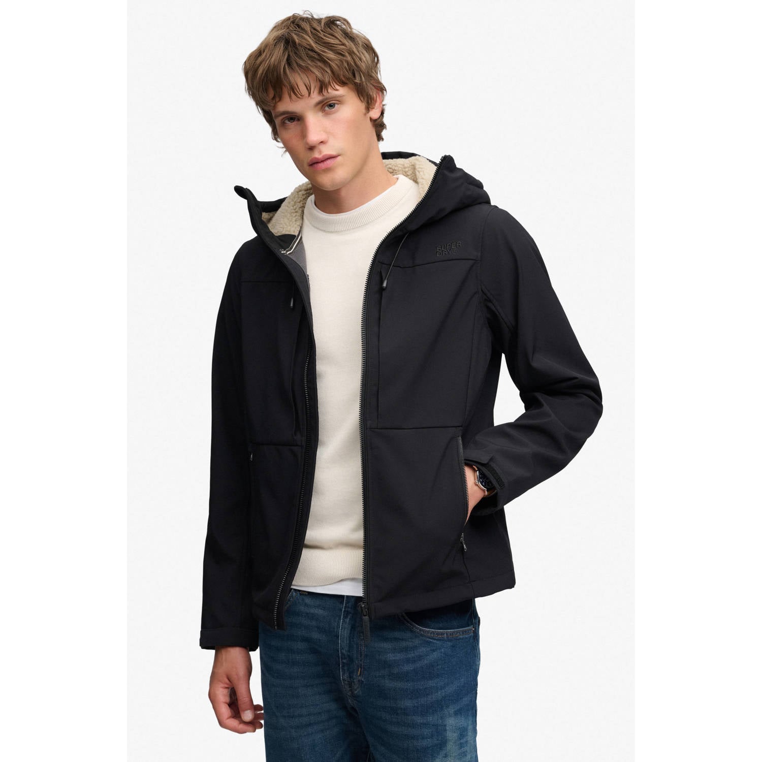 Superdry HOOD BORG TREKKER JKT teddy softshell jas zwart
