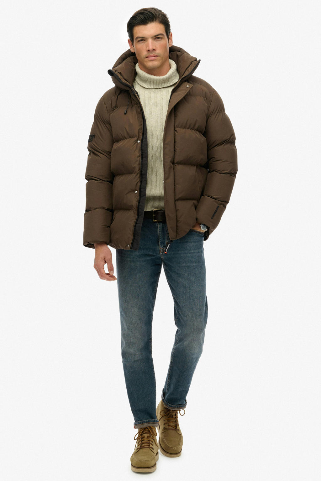 Superdry hooded 5 baffle sports puffer quilted gewatteerde winterjas - bruin
