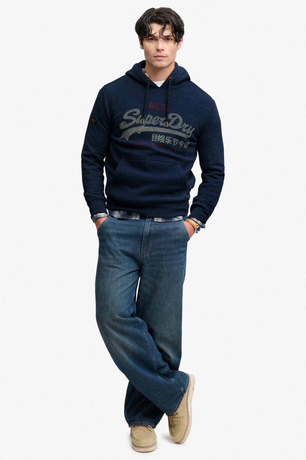 Superdry relaxed fit hoodie met logo - blauw