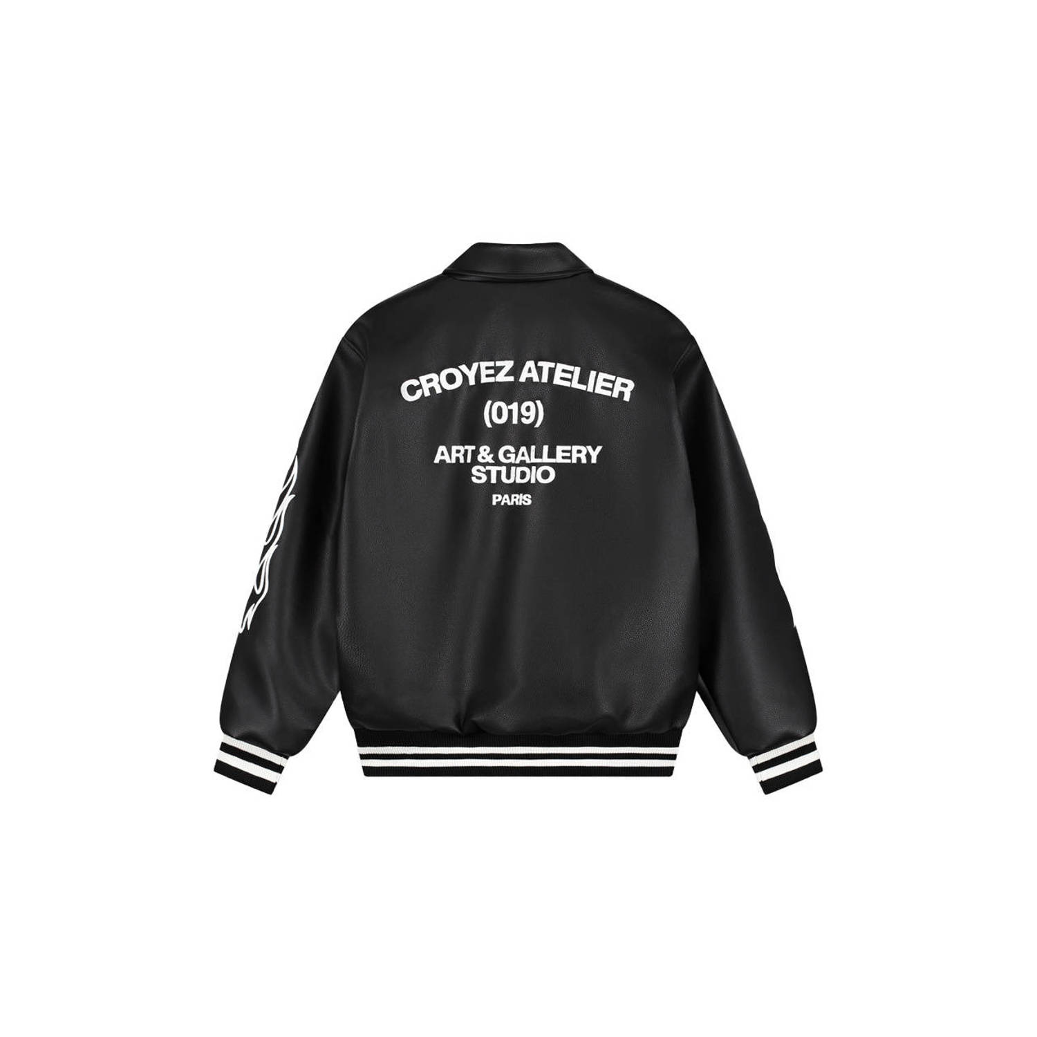 Croyez imitatieleren baseballjack met backprint zwart