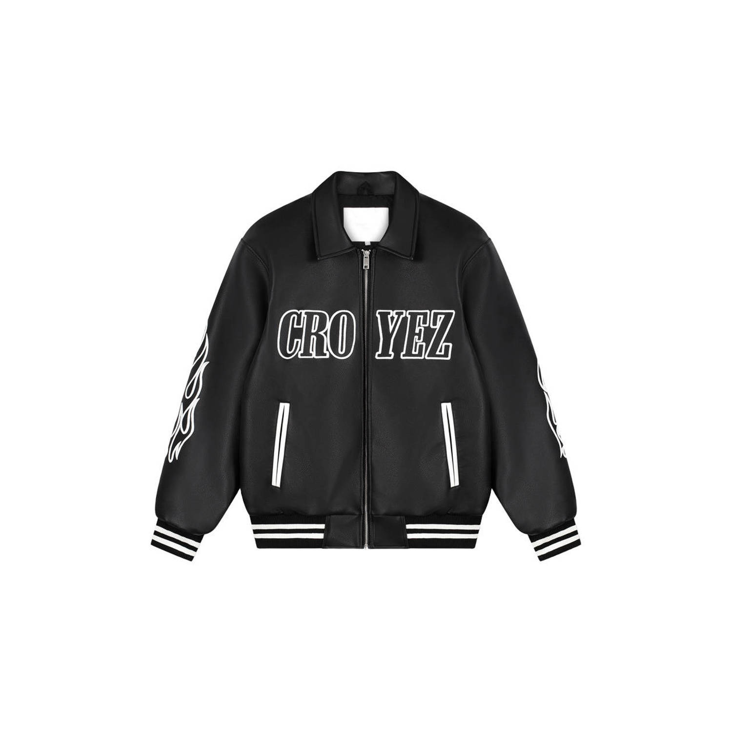 Croyez imitatieleren baseballjack met backprint zwart