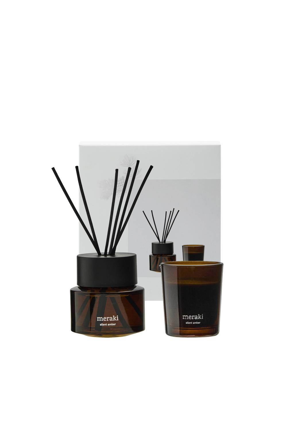 Meraki geschenkset Silent Amber - geurstokjes + geurkaars (100g|60 ml)