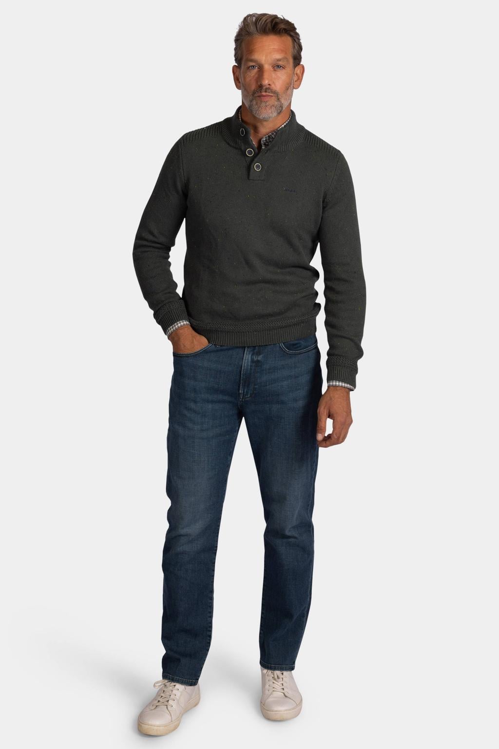 New Zealand Auckland katoenen regular fit gebreide trui - ranger green