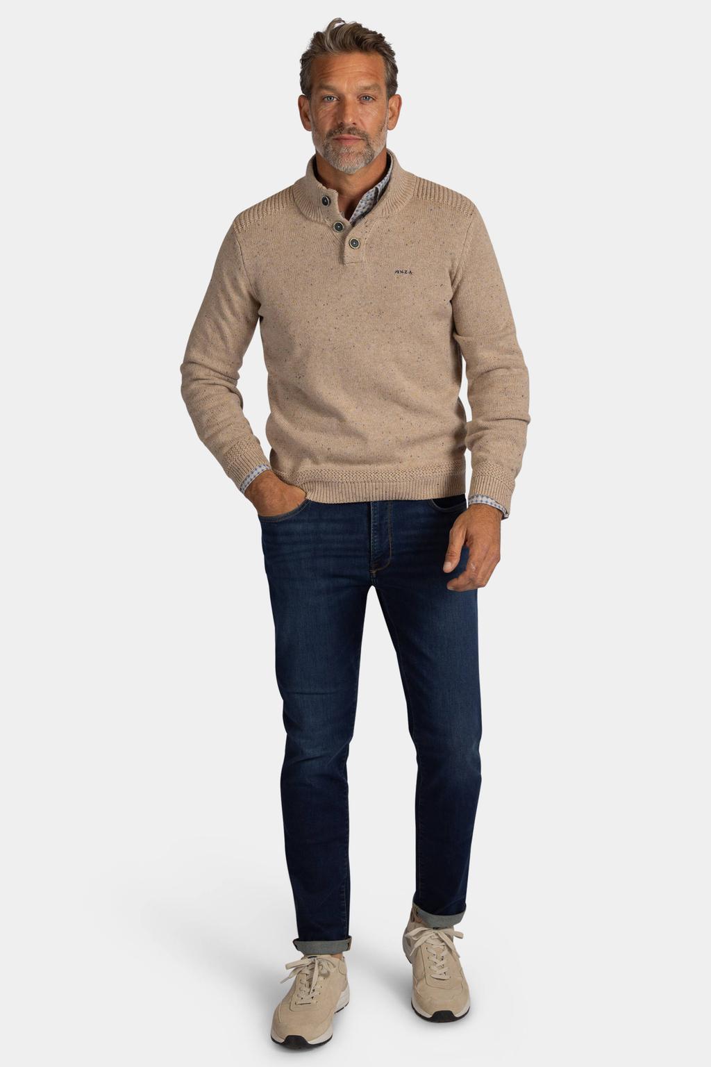 New Zealand Auckland katoenen regular fit gebreide trui - tan sand