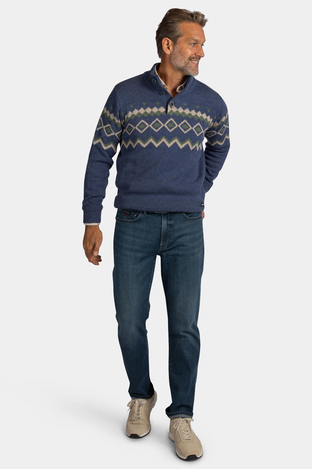 New Zealand Auckland regular fit gebreide noorse trui met print - blauw