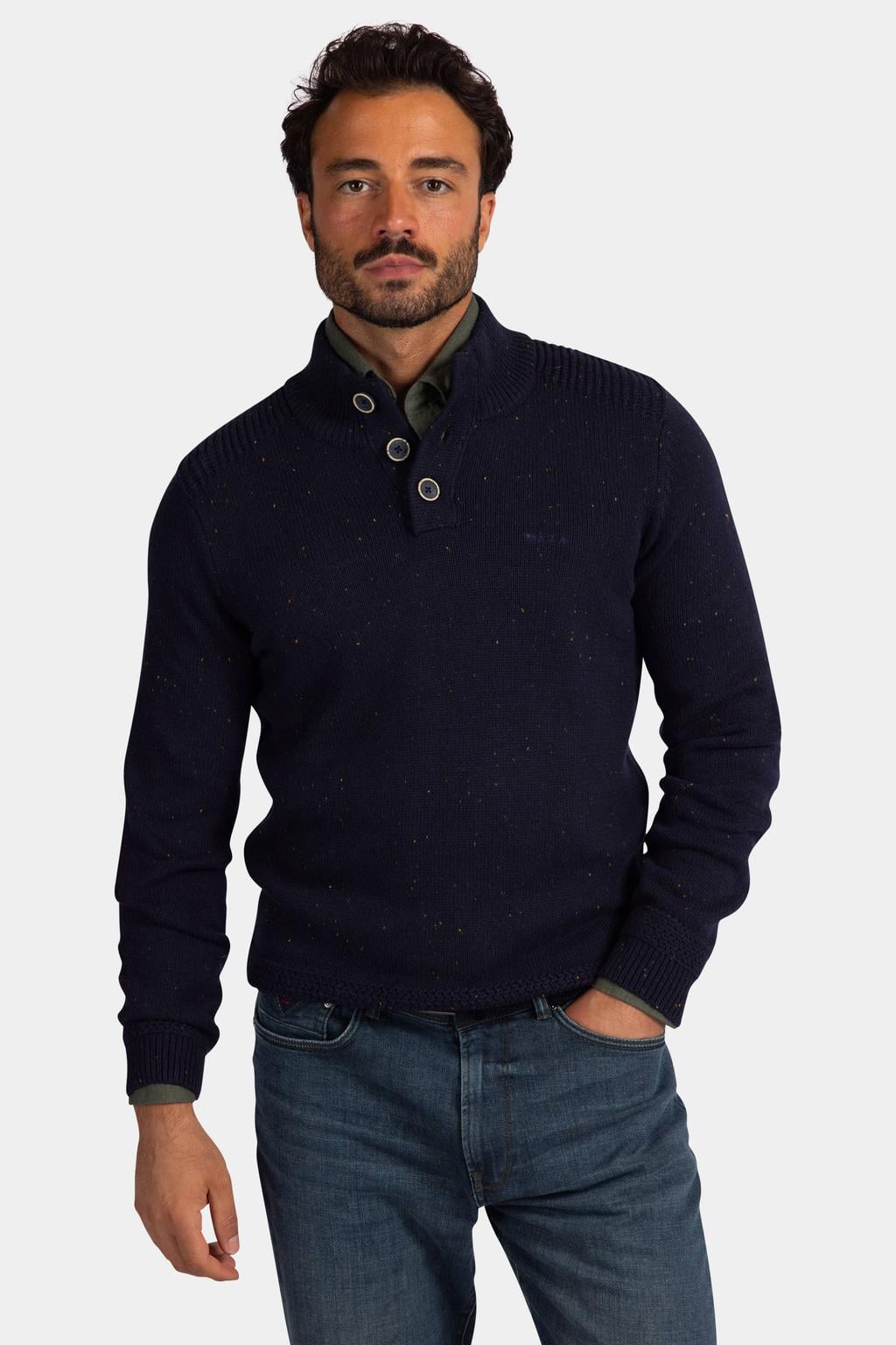 New Zealand Auckland katoenen regular fit gebreide trui - oxford navy