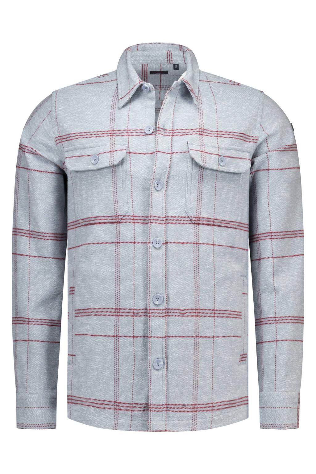 Lichtblauwe heren New Zealand Auckland regular fit geruit overshirt van katoen met lange mouwen en klassieke kraag