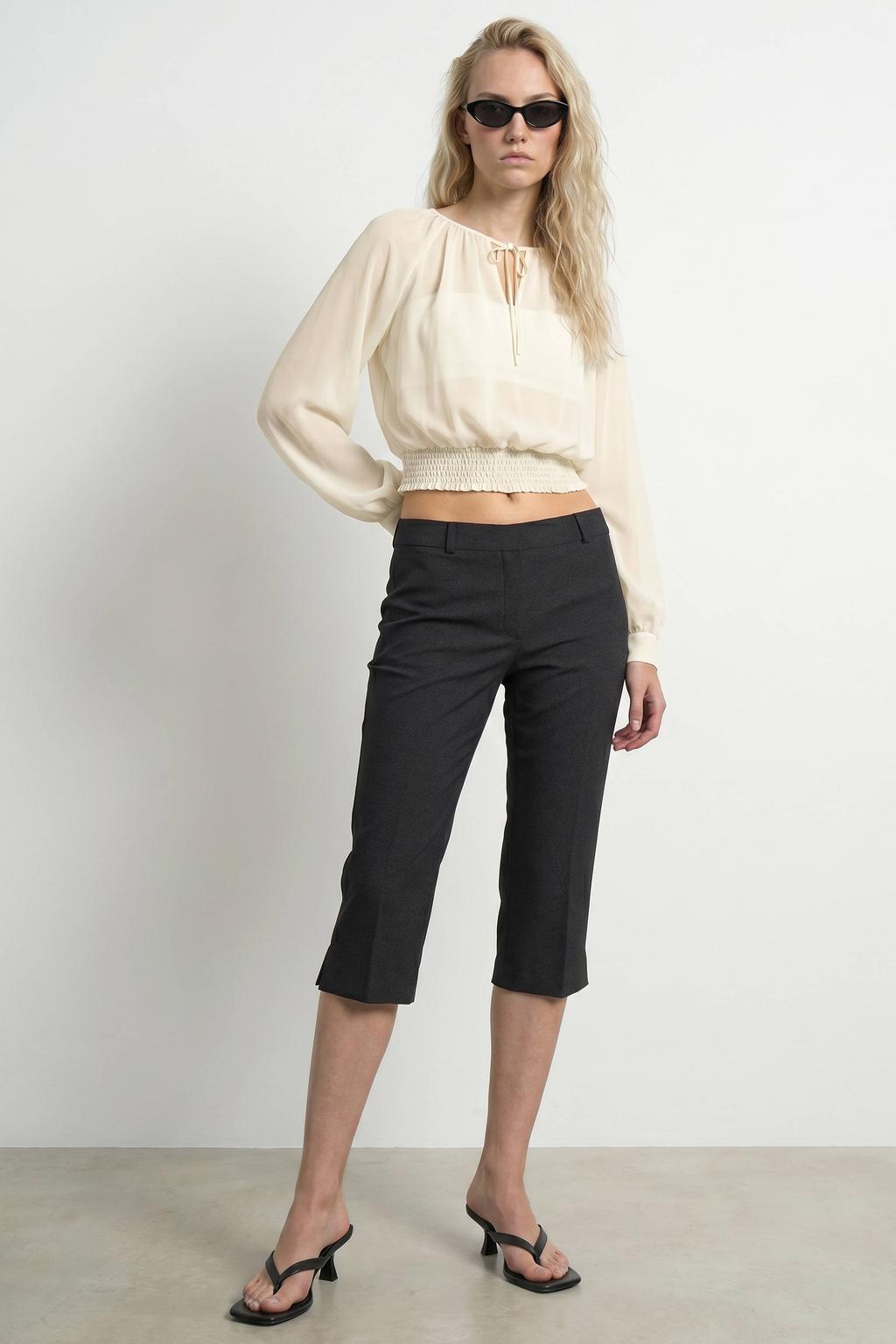 Zwarte dames HYPEDROP slim fit broek van polyester met regular waist en effen