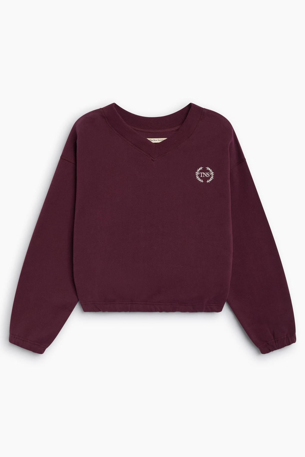 Donkerrode dames The New Society sweater met logo dessin, lange mouwen en ronde hals