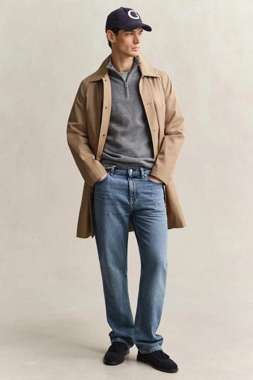 GANT katoenen regular fit gebreide gemêleerde trui - donkergrijs