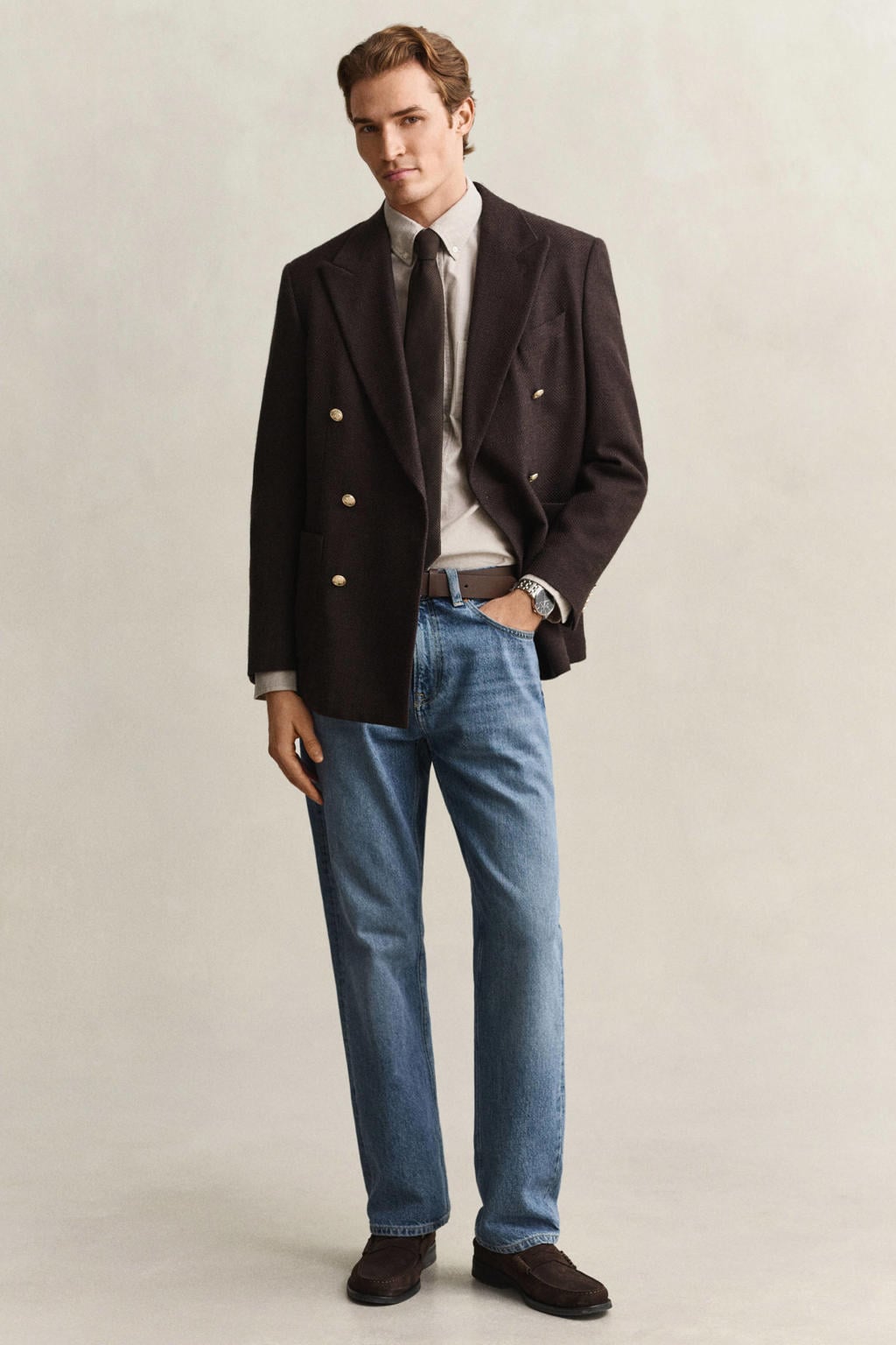 Taupe heren GANT regular fit casual oxford overhemd licht van katoen met effen, lange mouwen en button down sluiting