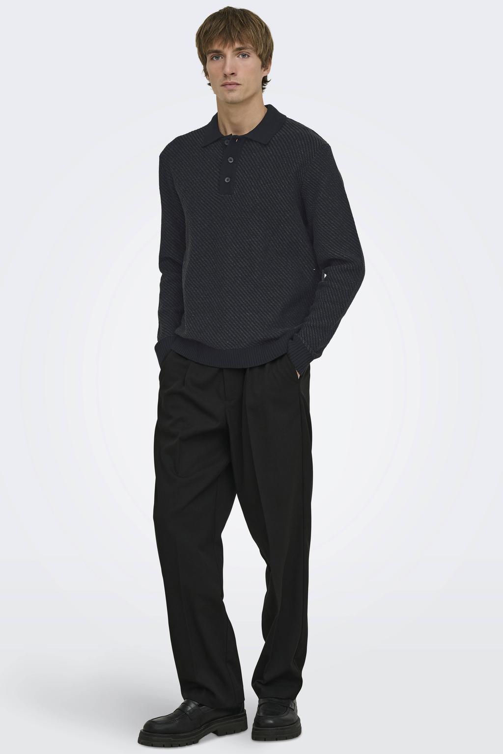 ONLY & SONS regular fit gestreepte gebreide trui - zwart