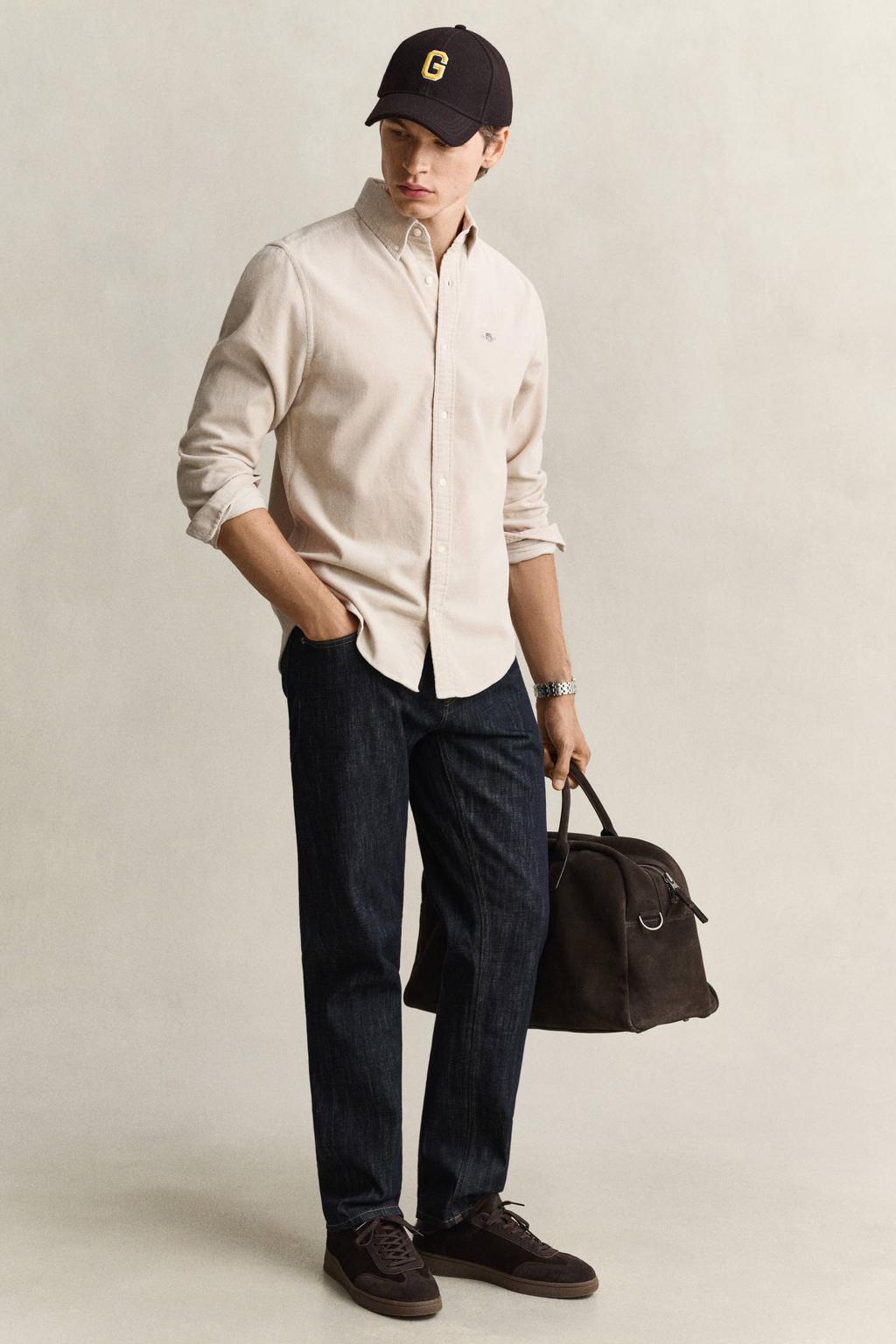 GANT corduroy regular fit overhemd - clay beige