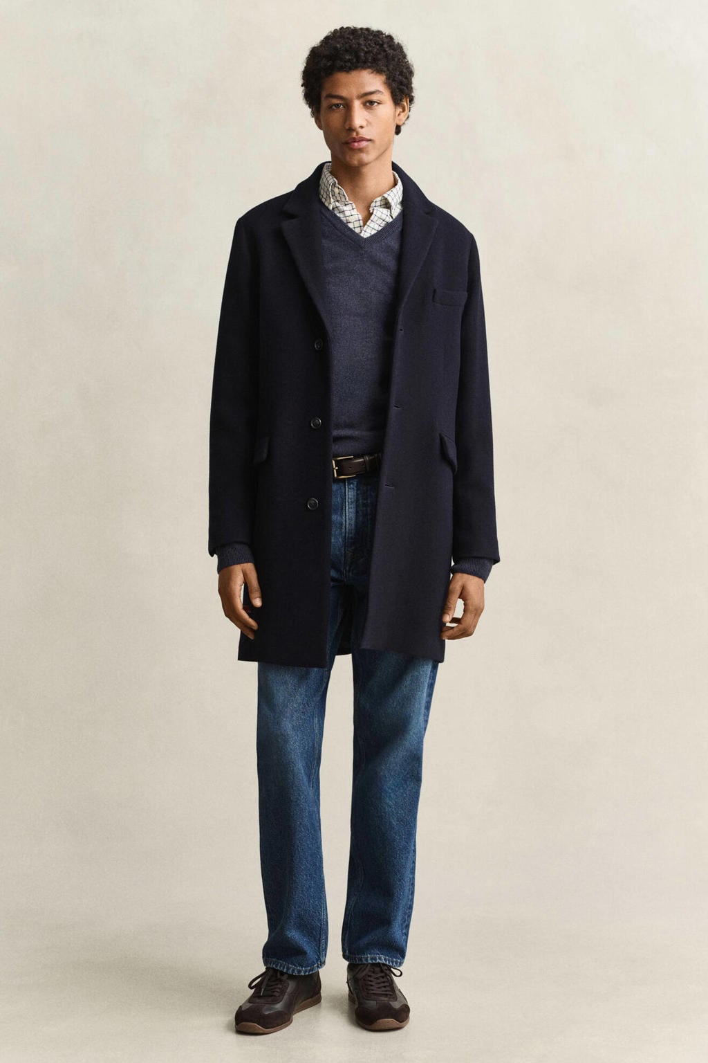 GANT wollen regular fit gemêleerde trui - donkerblauw