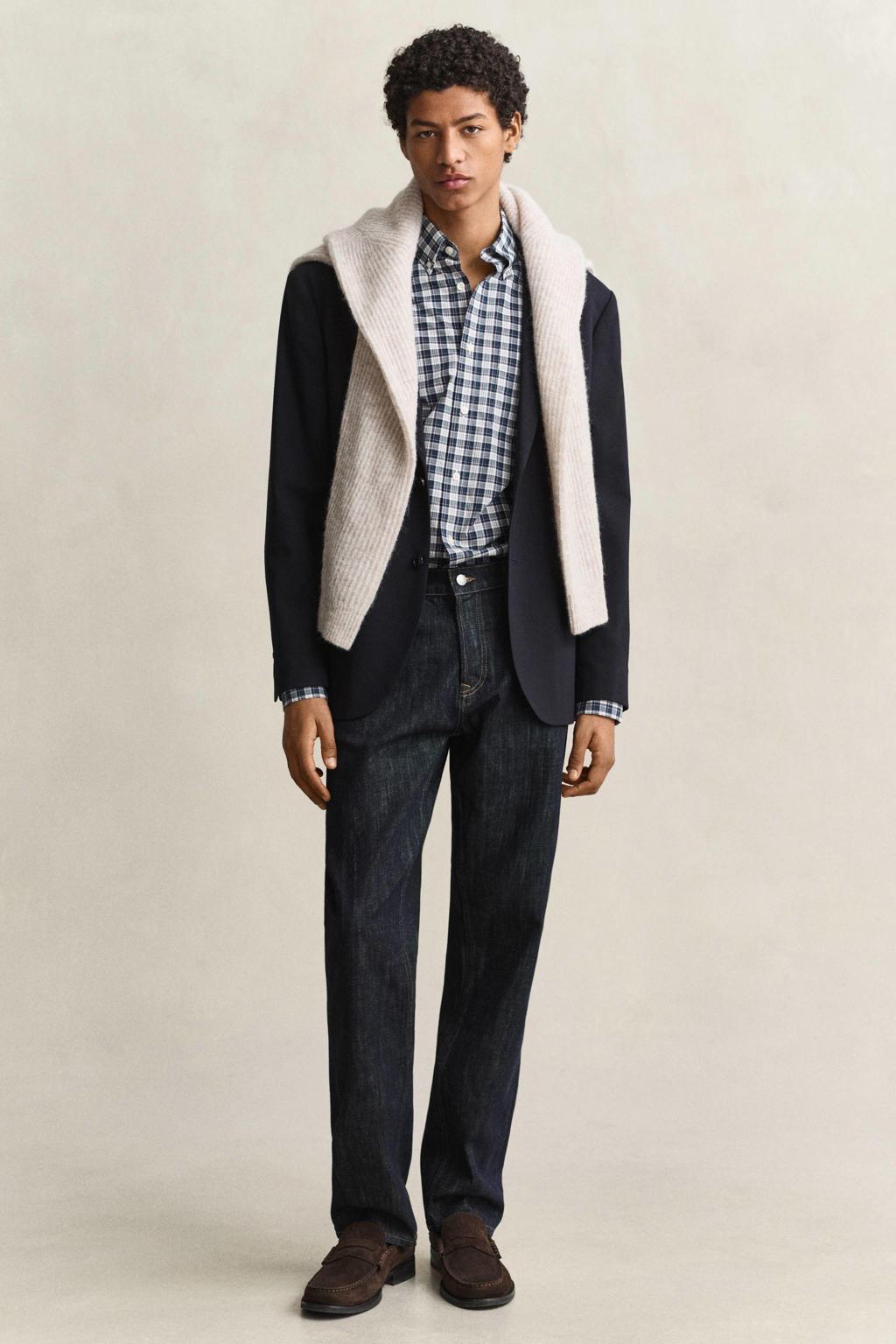 Blauwe heren GANT regular fit geruit poplin overhemd donker smaragdgroen met lange mouwen en button down sluiting