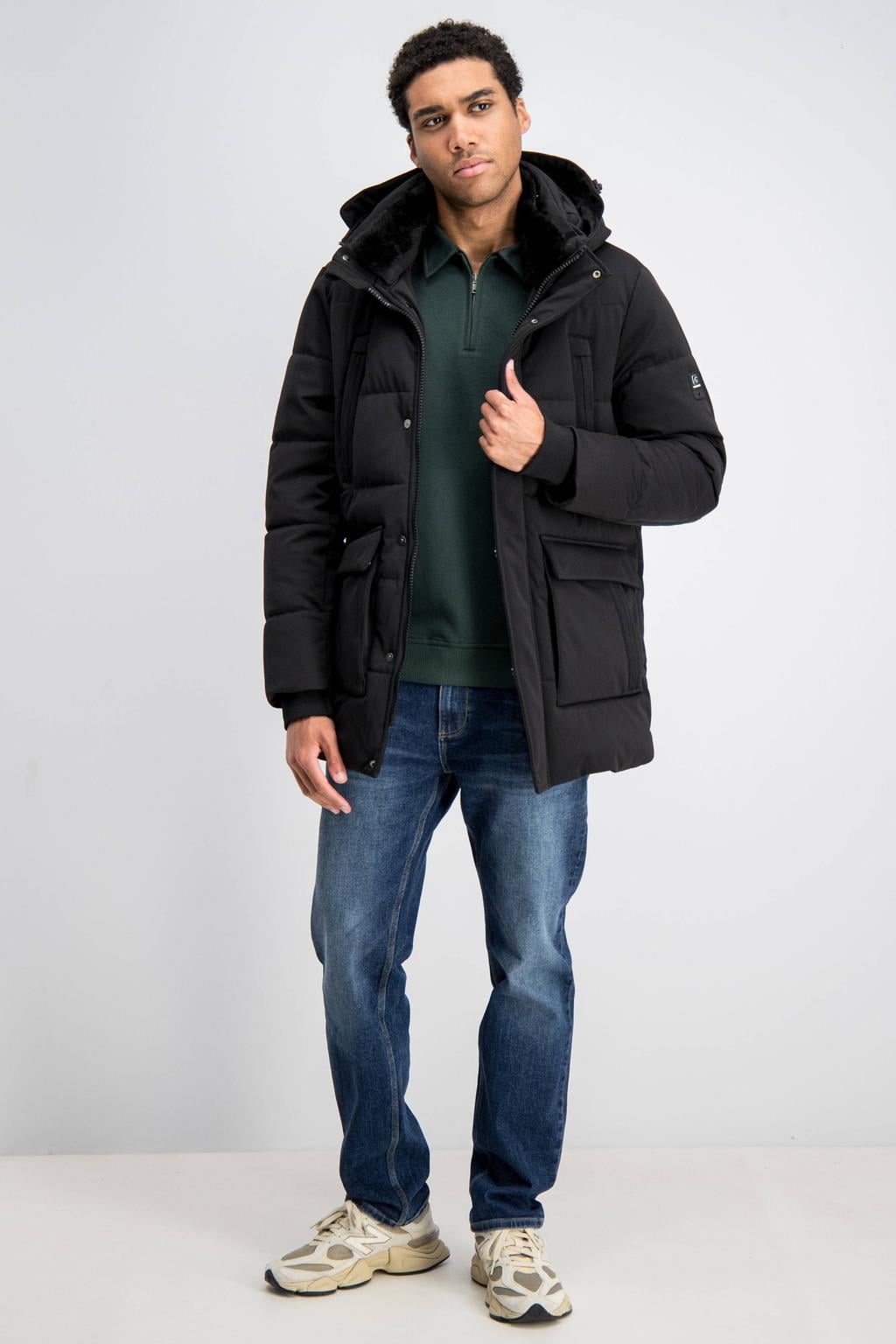 GABBIANO winterjas met imitatiebontkraag - zwart