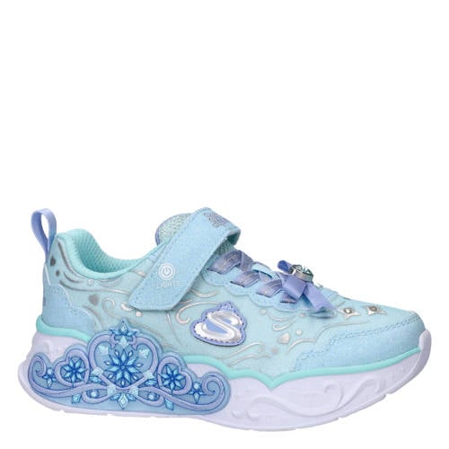 Skechers imitatieleren sneakers met glitters en lichtjes lichtblauw