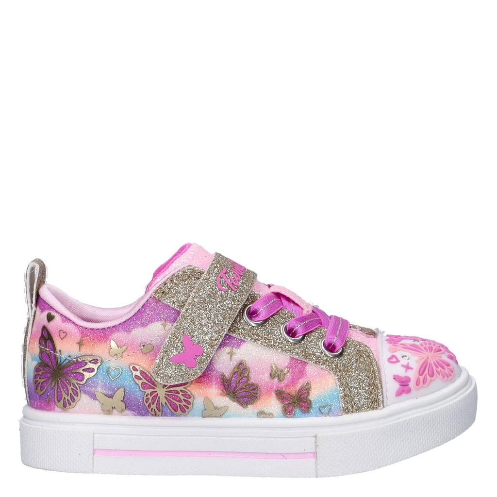 Roze meisjes Skechers imitatieleren sneakers met glitters - met elastische veter- met klittenbandsluiting