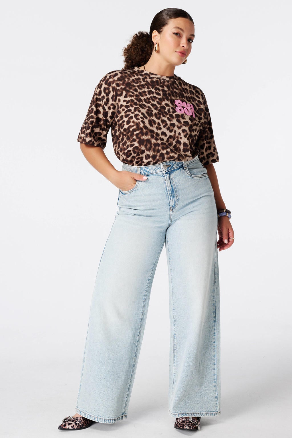 MS Mode T-shirt Plus Size met panterprint - bruin