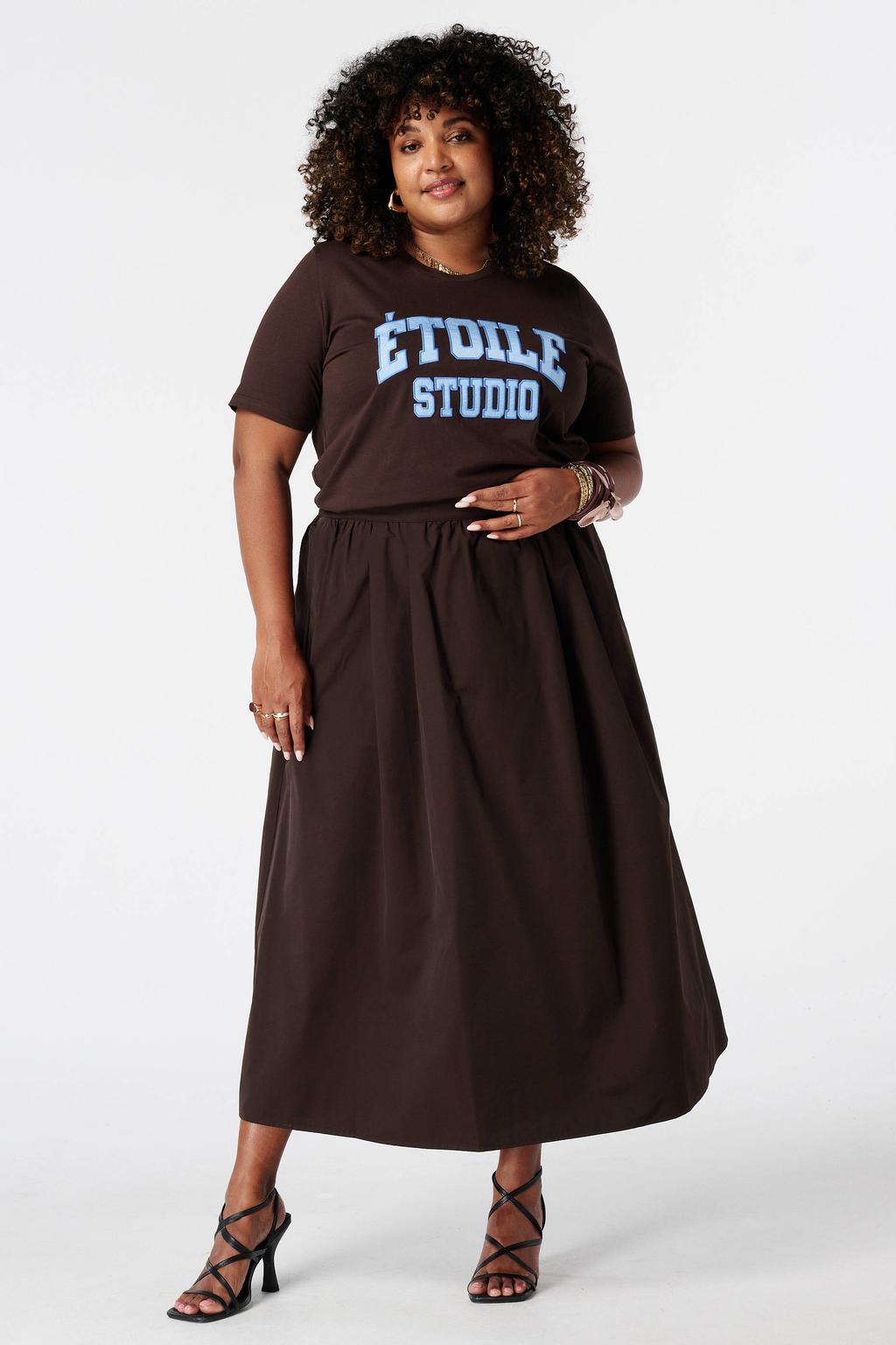 Bruine dames MS Mode maxi rok Plus Size gemaakt van katoen en met ritssluiting