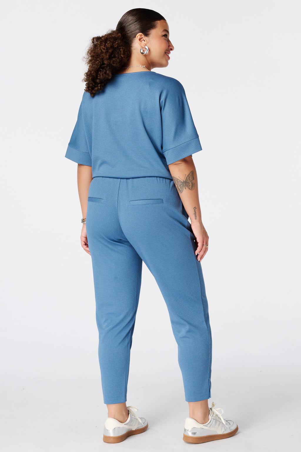 Blauwe dames MS Mode straight leg broek Plus Size met elastische tailleband met koord en effen