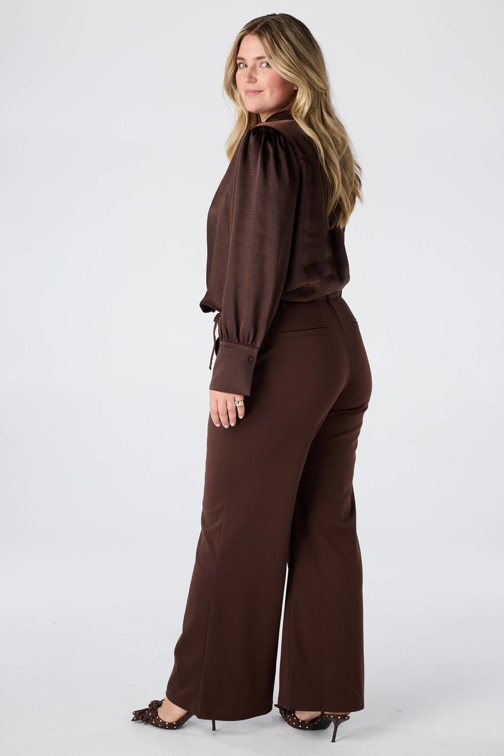 MS Mode flared broek Plus Size - bruin