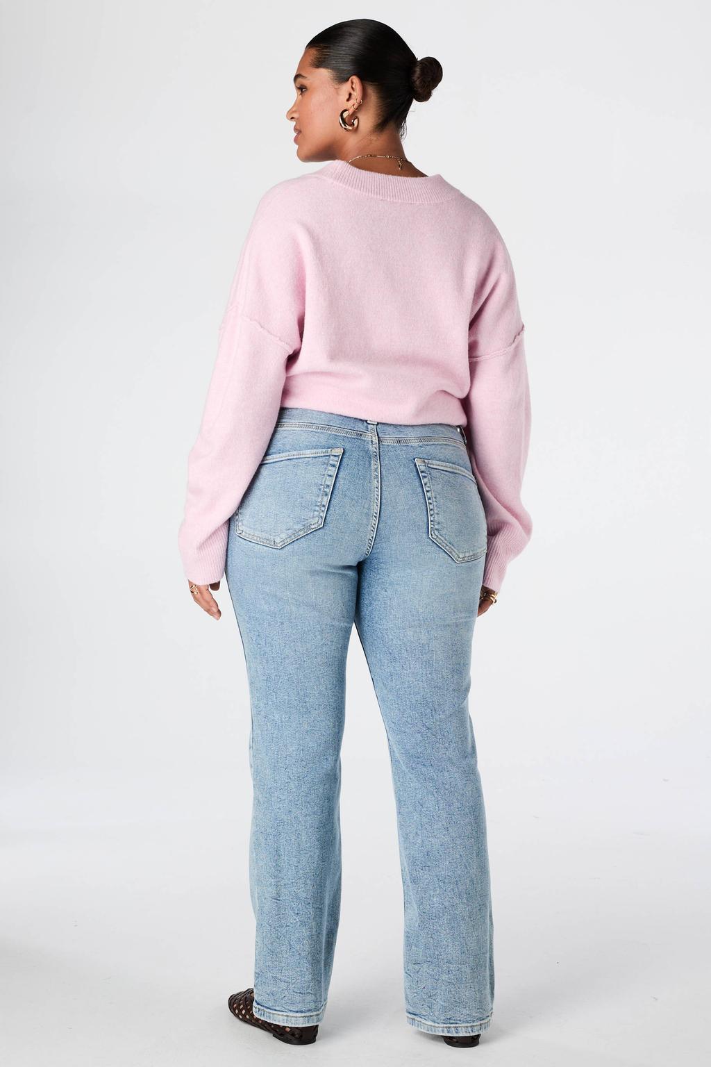 Medium blue denim dames MS Mode flared jeans Plus Size van denim met regular waist, rits- en knoopsluiting en effen