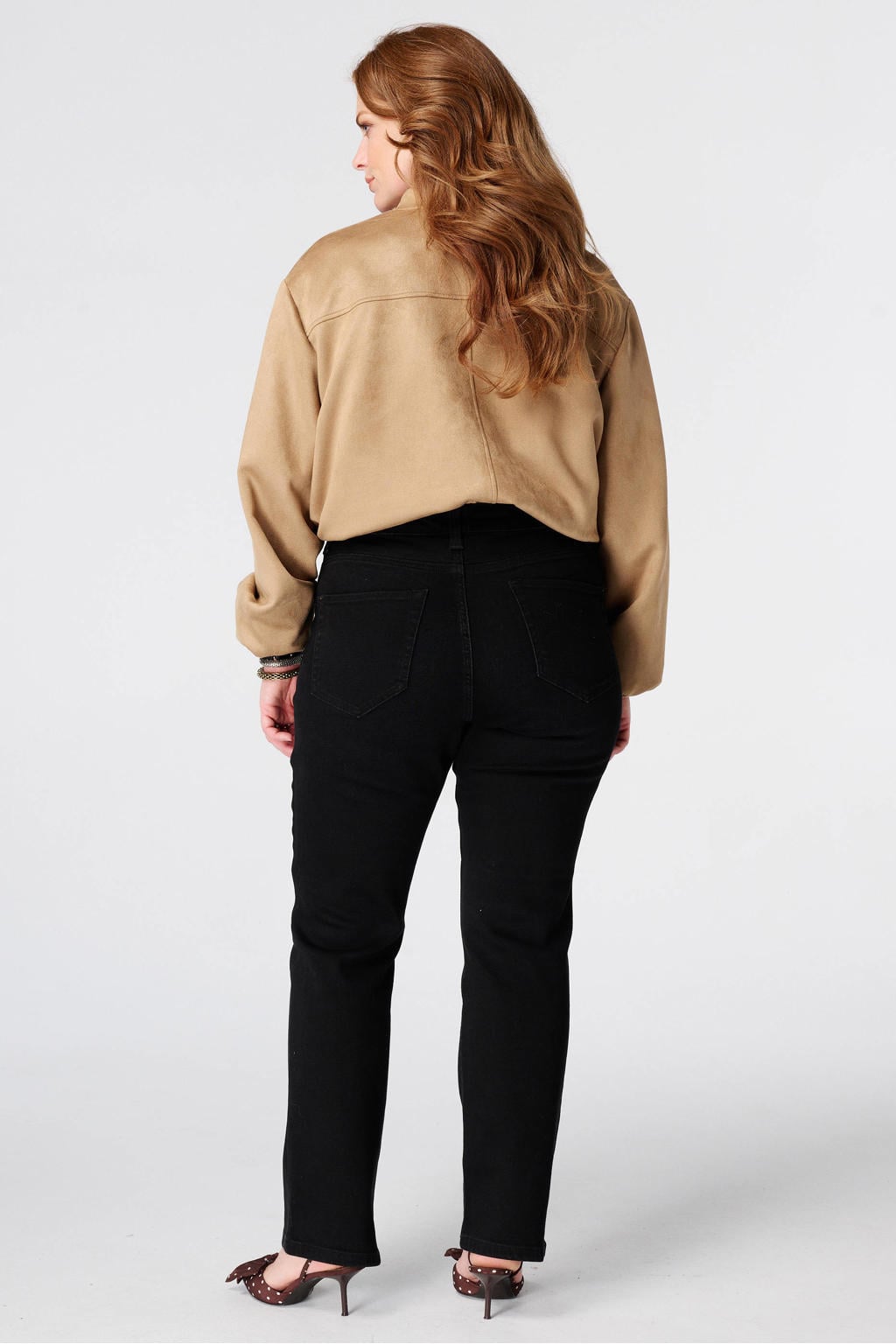 Zwarte dames MS Mode regular fit flared jeans Plus Size van denim met effen